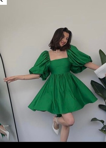 Turuncu Balon Kollu Elbise - Görsel 5