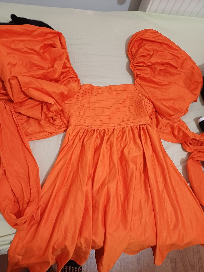 Turuncu Balon Kollu Elbise - Görsel 2