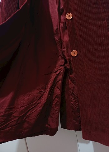 Bordo Kadife Düğmeli Kaban - Görsel 2