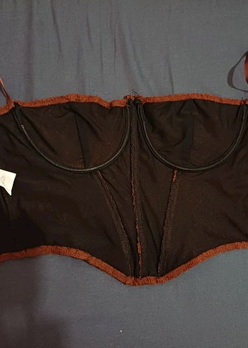 Dantel Detaylı Kahverengi Deri Straplez Büstiyer - Görsel 4