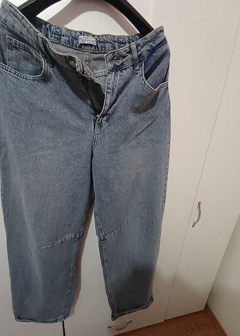 Gri Bol Kesim Kadın  Kot Pantolon - Görsel 5