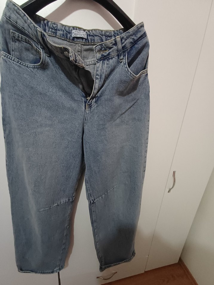 Gri Bol Kesim Kadın  Kot Pantolon - Görsel 5