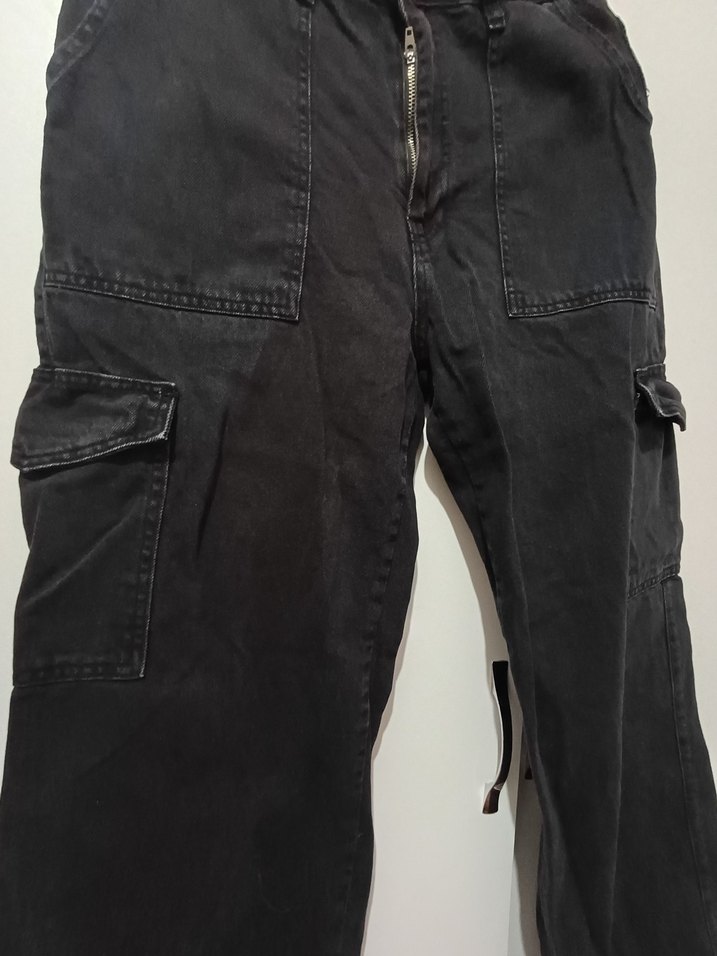 Siyah Bol Kesim Kadın Denim Pantolon - Görsel 2