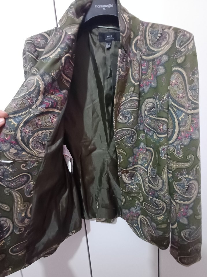 Çok Renkli Desenli Uzun Kadın Blazer - Görsel 5