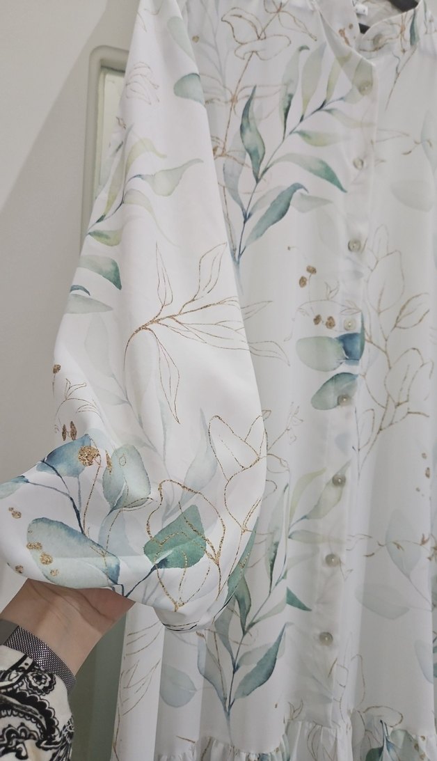 Beyaz Uzun Bohem Desenli Elbise merwish - Görsel 3