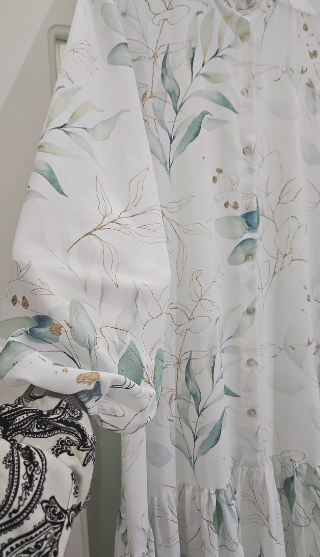 Beyaz Uzun Bohem Desenli Elbise merwish - Görsel 4