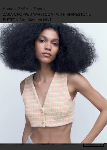 Zara Taşlı Düğmeli V Yaka Crop Yelek