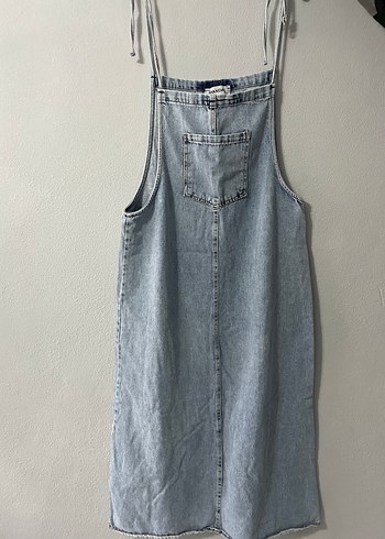 40 Beden Kadın Mavi Denim Askılı elbise