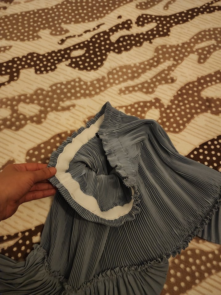 Gri Pileli Mini Etek - Görsel 2