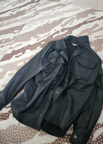 Düğmeli Siyah Deri Kadın Ceket,Gömlek - Görsel 5