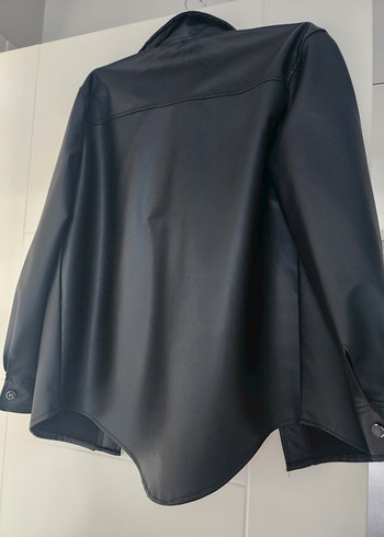 Düğmeli Siyah Deri Kadın Ceket,Gömlek - Görsel 3