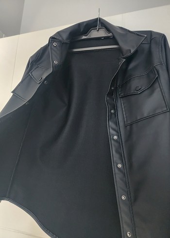 Düğmeli Siyah Deri Kadın Ceket,Gömlek - Görsel 2
