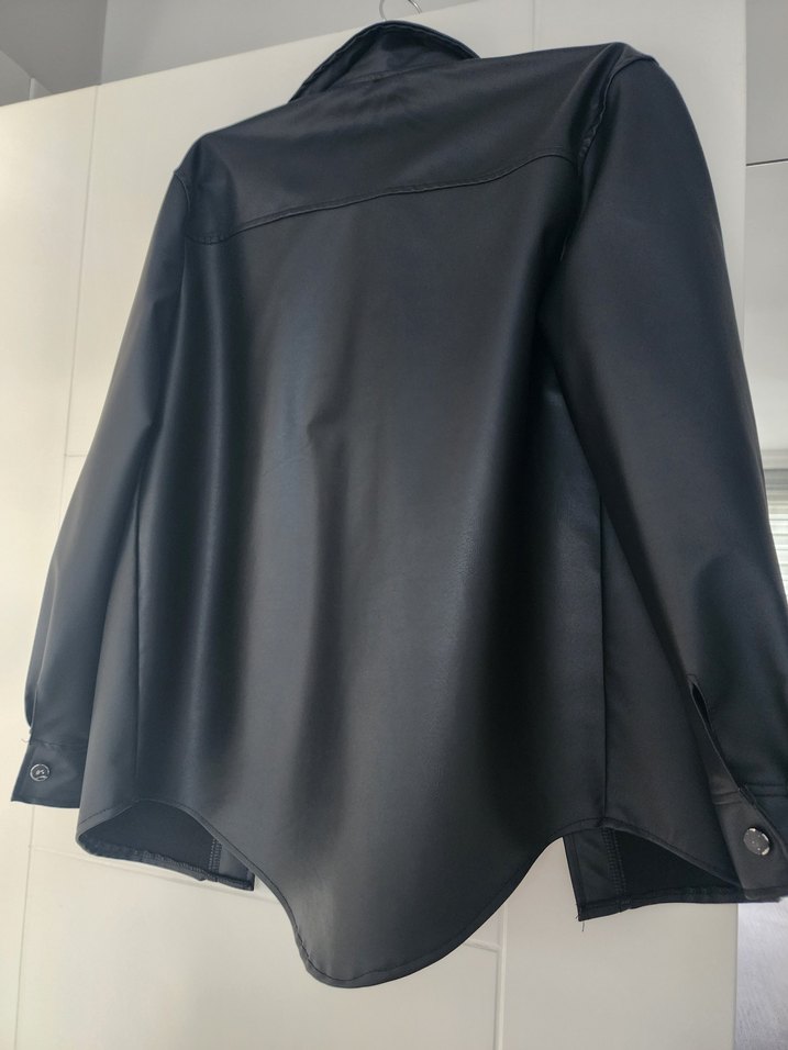 Düğmeli Siyah Deri Kadın Ceket,Gömlek - Görsel 3