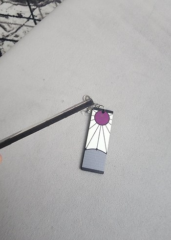 Uzun Mor ve Gri Minimalist Boncuklu Küpeler - Görsel 2