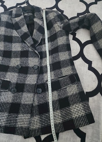 Kadın Gri Ekose Düğmeli Blazer Ceket - Görsel 5