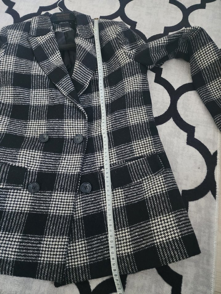 Kadın Gri Ekose Düğmeli Blazer Ceket - Görsel 5