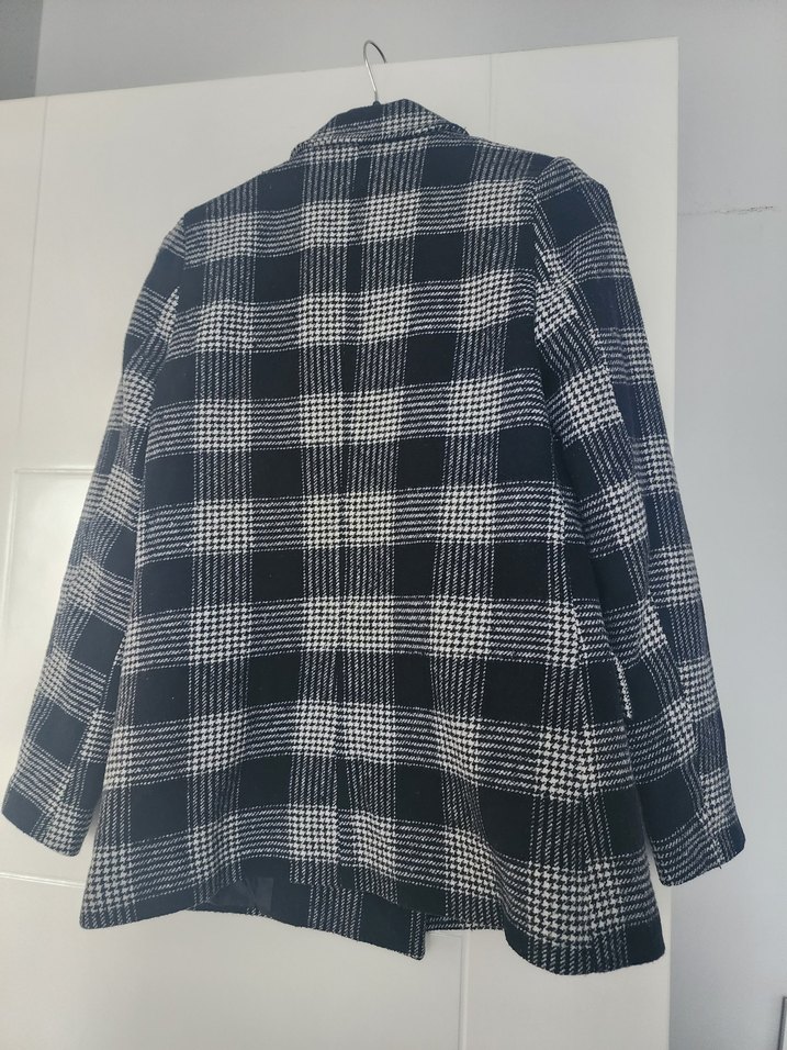 Kadın Gri Ekose Düğmeli Blazer Ceket - Görsel 3