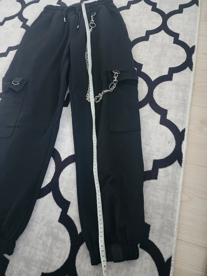 Siyah Zincir Detaylı Salaş Kadın Kumaş Pantolon - Görsel 2