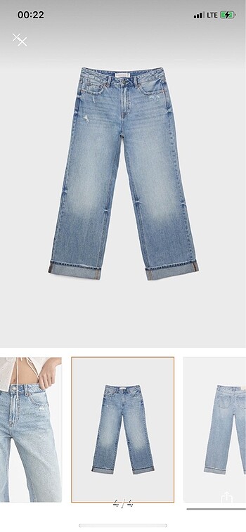 s Beden mavi Renk Stradivarius kıvrık paça jean