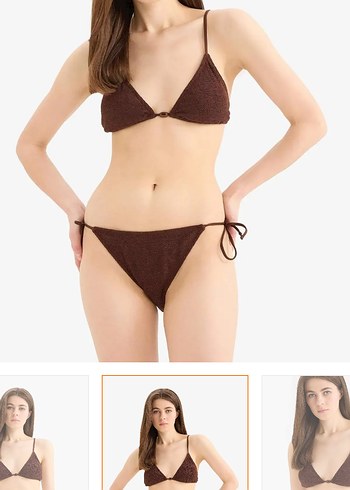 Kahverengi Minimalist İp Askılı Bikini