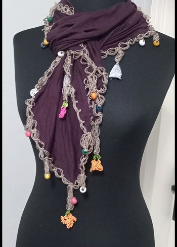 Boncuklu Bohem Örgü Kadın Fular - Görsel 2