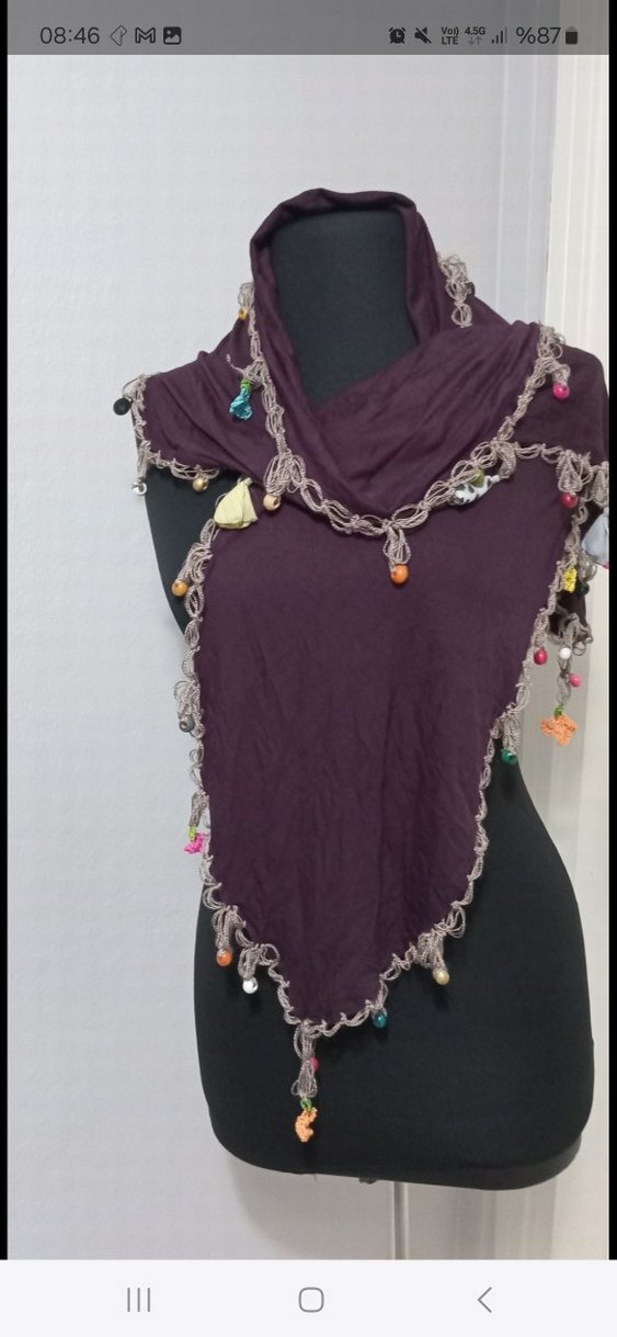 Boncuklu Bohem Örgü Kadın Fular - Görsel 3