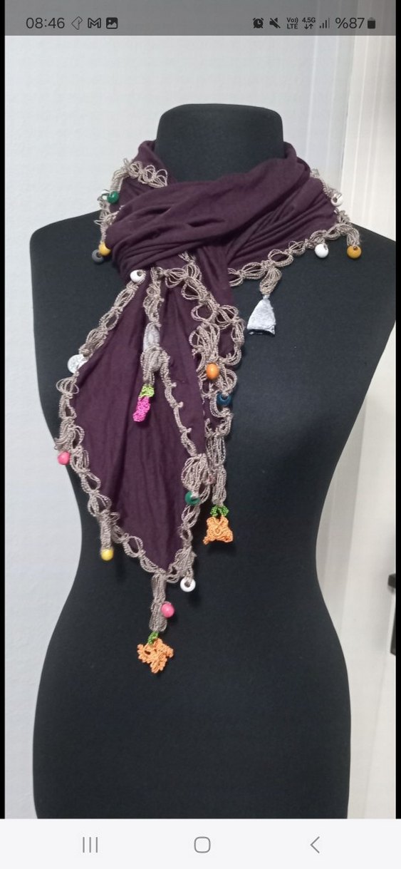 Boncuklu Bohem Örgü Kadın Fular - Görsel 2