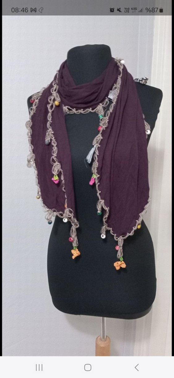 Boncuklu Bohem Örgü Kadın Fular - Görsel 4