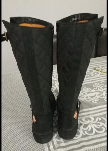 Siyah Süet Kadın Diz Boyu Botlar - Görsel 4