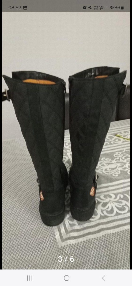 Siyah Süet Kadın Diz Boyu Botlar - Görsel 4