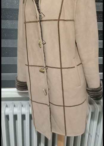 Kürklü Bej Süet Kadın Kaban - Görsel 4