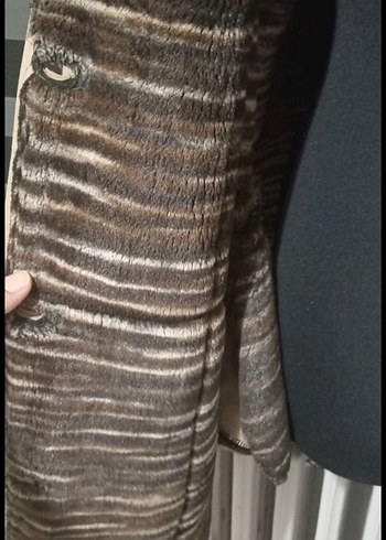 Kürklü Bej Süet Kadın Kaban - Görsel 3