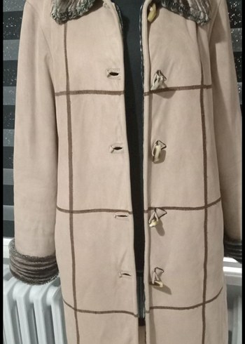 Kürklü Bej Süet Kadın Kaban - Görsel 5