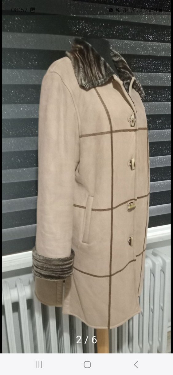 Kürklü Bej Süet Kadın Kaban - Görsel 2