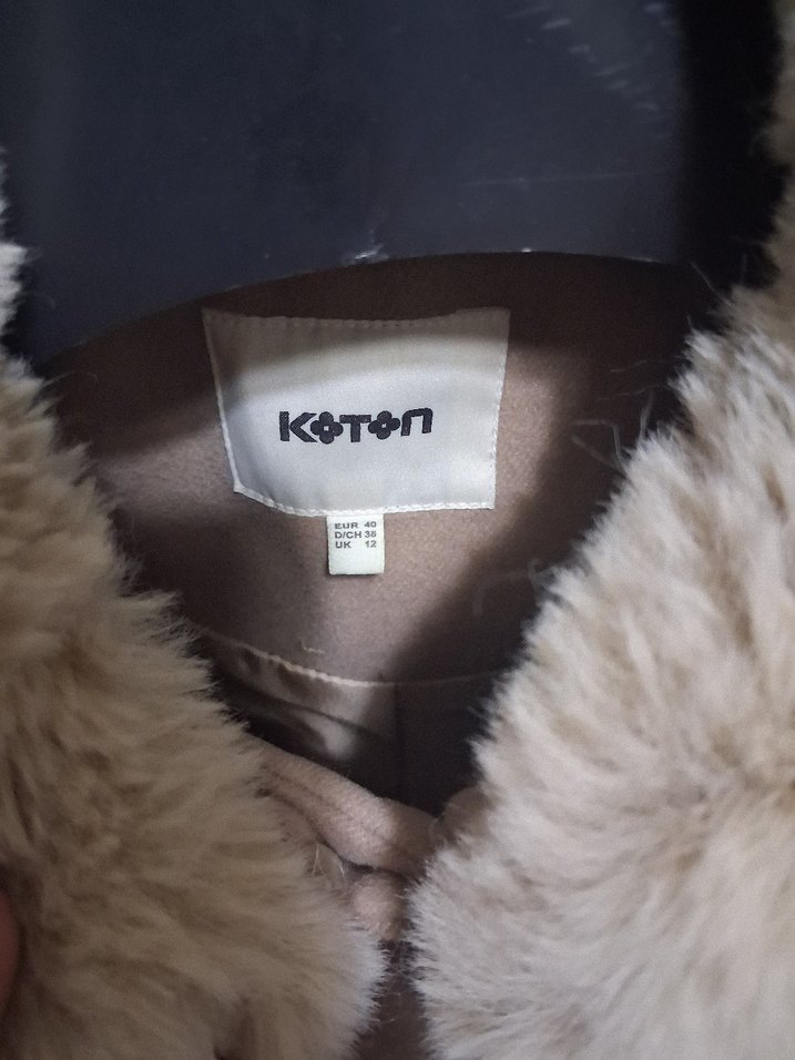 Bej Midi Kadın Kaban, Kürk Detaylı, Rahat Kesim - Görsel 3