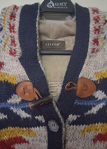 Gri Desenli Kadın Kapüşonlu Triko hırka - Görsel 2