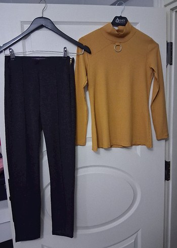 Bej Kadın Triko İnce Kazak 38 benen pantalon ikili takım halinde - Görsel 3