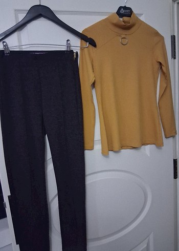 Bej Kadın Triko İnce Kazak 38 benen pantalon ikili takım halinde - Görsel 2