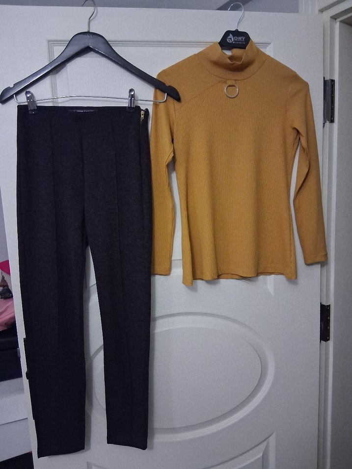 Bej Kadın Triko İnce Kazak 38 benen pantalon ikili takım halinde - Görsel 3