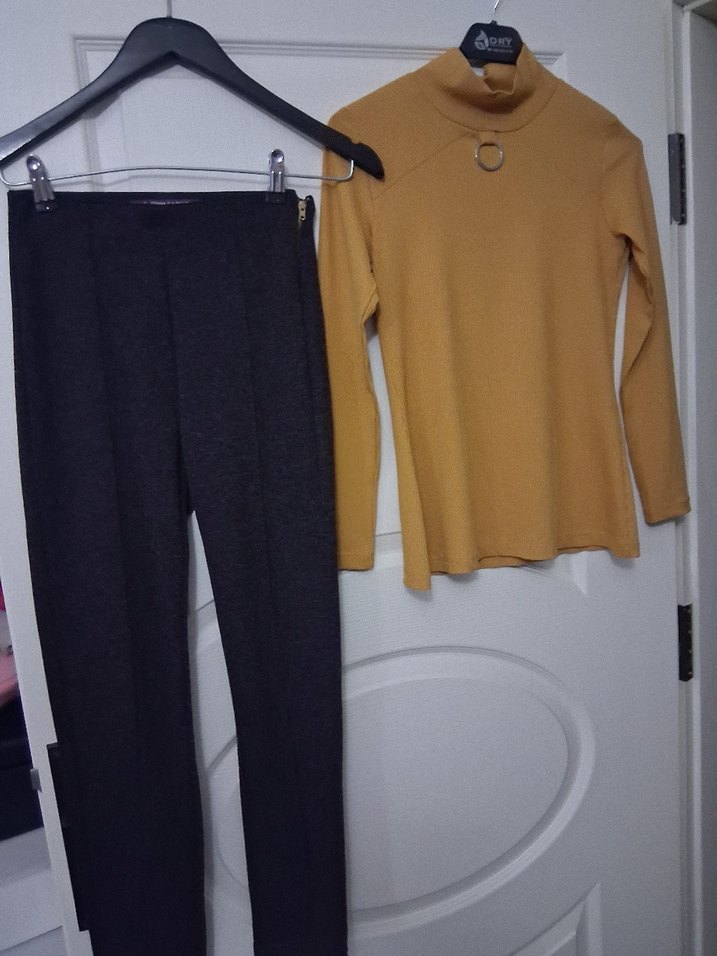 Bej Kadın Triko İnce Kazak 38 benen pantalon ikili takım halinde - Görsel 2