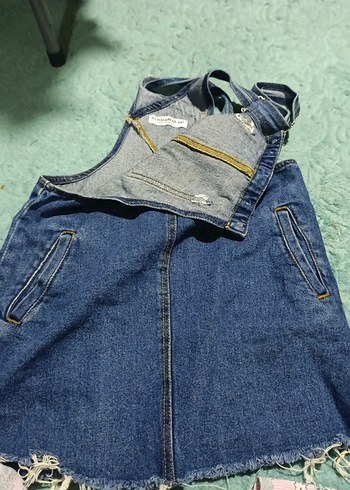 Kadın Mavi Denim Midi Salopet Elbise - Görsel 3