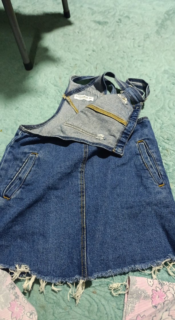 Kadın Mavi Denim Midi Salopet Elbise - Görsel 3