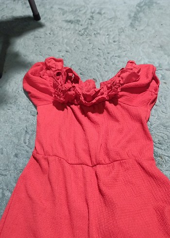 Kırmızı kız çocuk salopet - Görsel 2