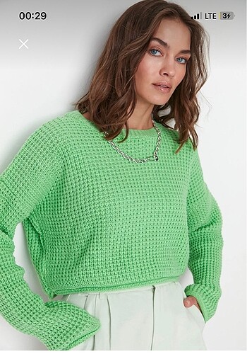 Yeşil crop triko kazak