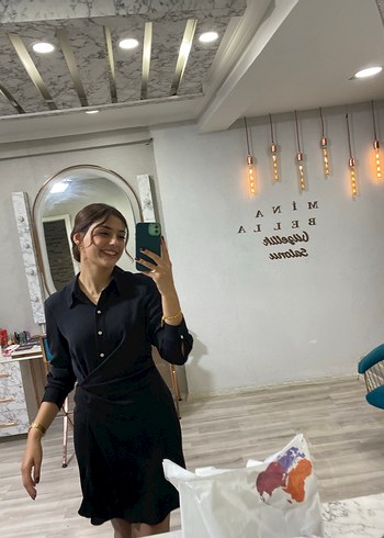 Mango Düğmeli Siyah Midi Ofis Elbisesi