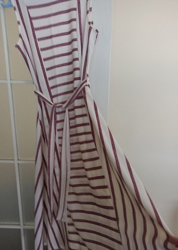 Bordo Çizgili Uzun Kolsuz Triko Elbise - Görsel 2