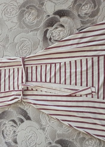 Bordo Çizgili Uzun Kolsuz Triko Elbise - Görsel 3