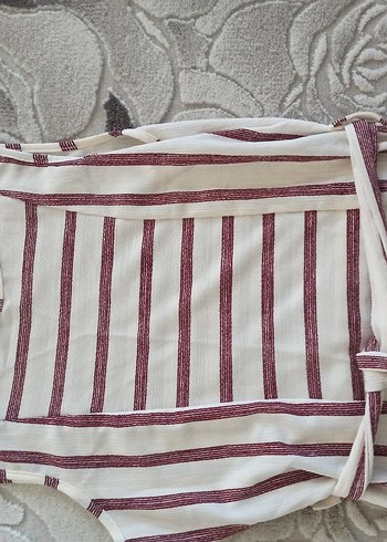 Bordo Çizgili Uzun Kolsuz Triko Elbise - Görsel 4