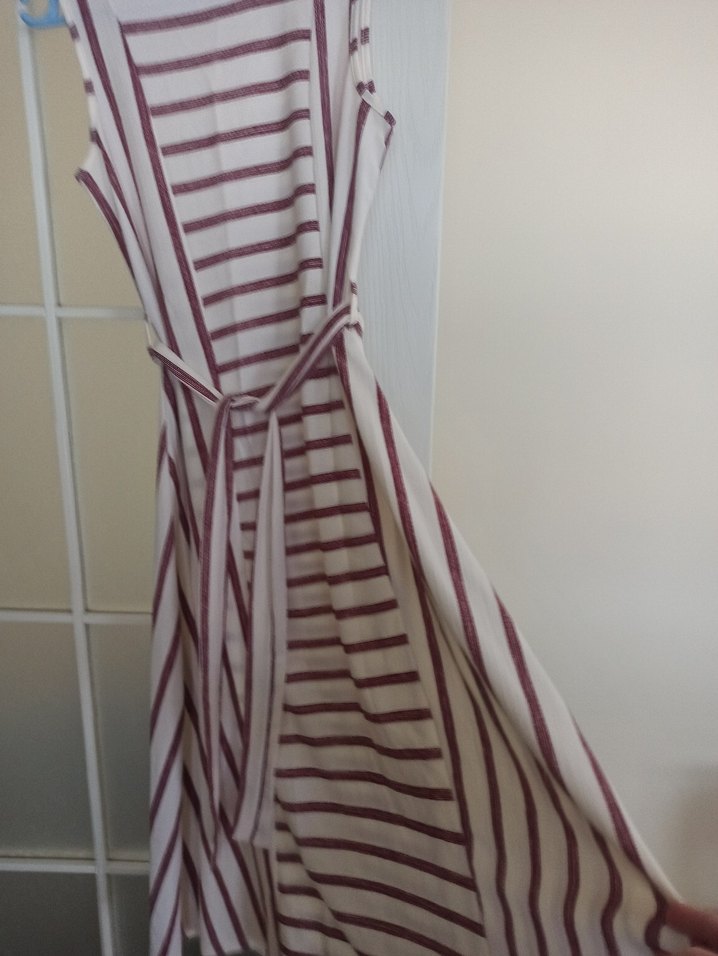 Bordo Çizgili Uzun Kolsuz Triko Elbise - Görsel 2