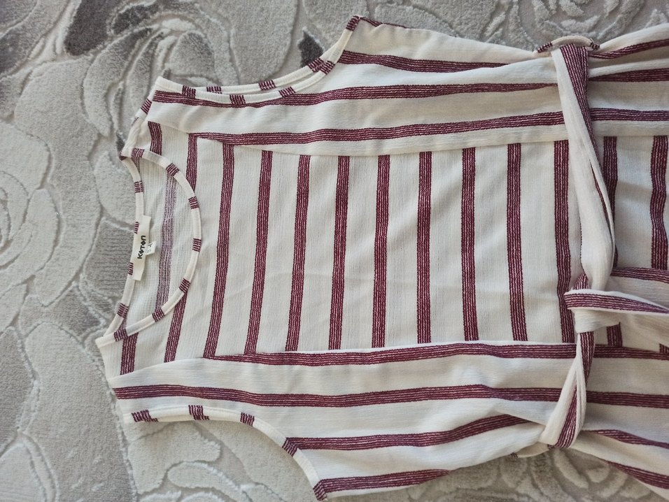 Bordo Çizgili Uzun Kolsuz Triko Elbise - Görsel 5